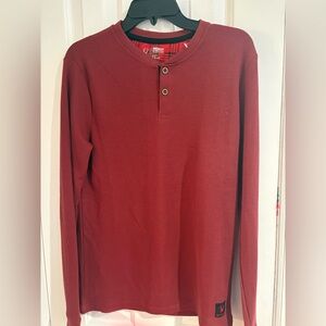Spyder  Henley Waffle Knit Thermal Long Sleeve Shirt Red Mens Size Medium-NEW